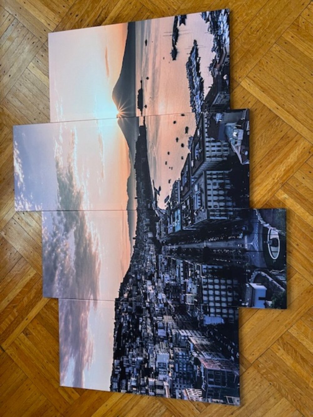 Wall Art 4 Panel Canvas - Bay of Naples Sunsetting over Vesuvius - NEW w/Box